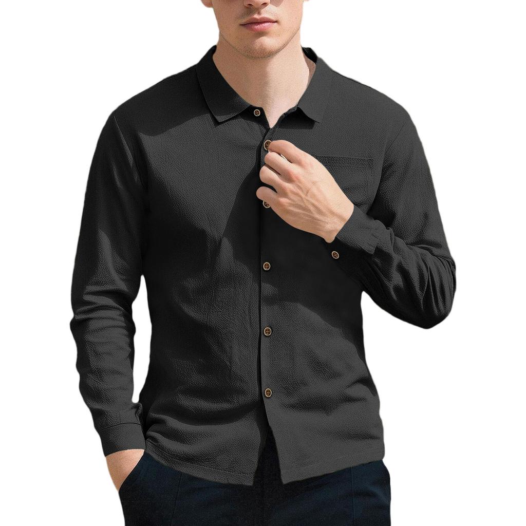 Mens Cotton Linen Shirt Spread Collar Spring Fall Button Down Shirt Lightweight Breathable Casual