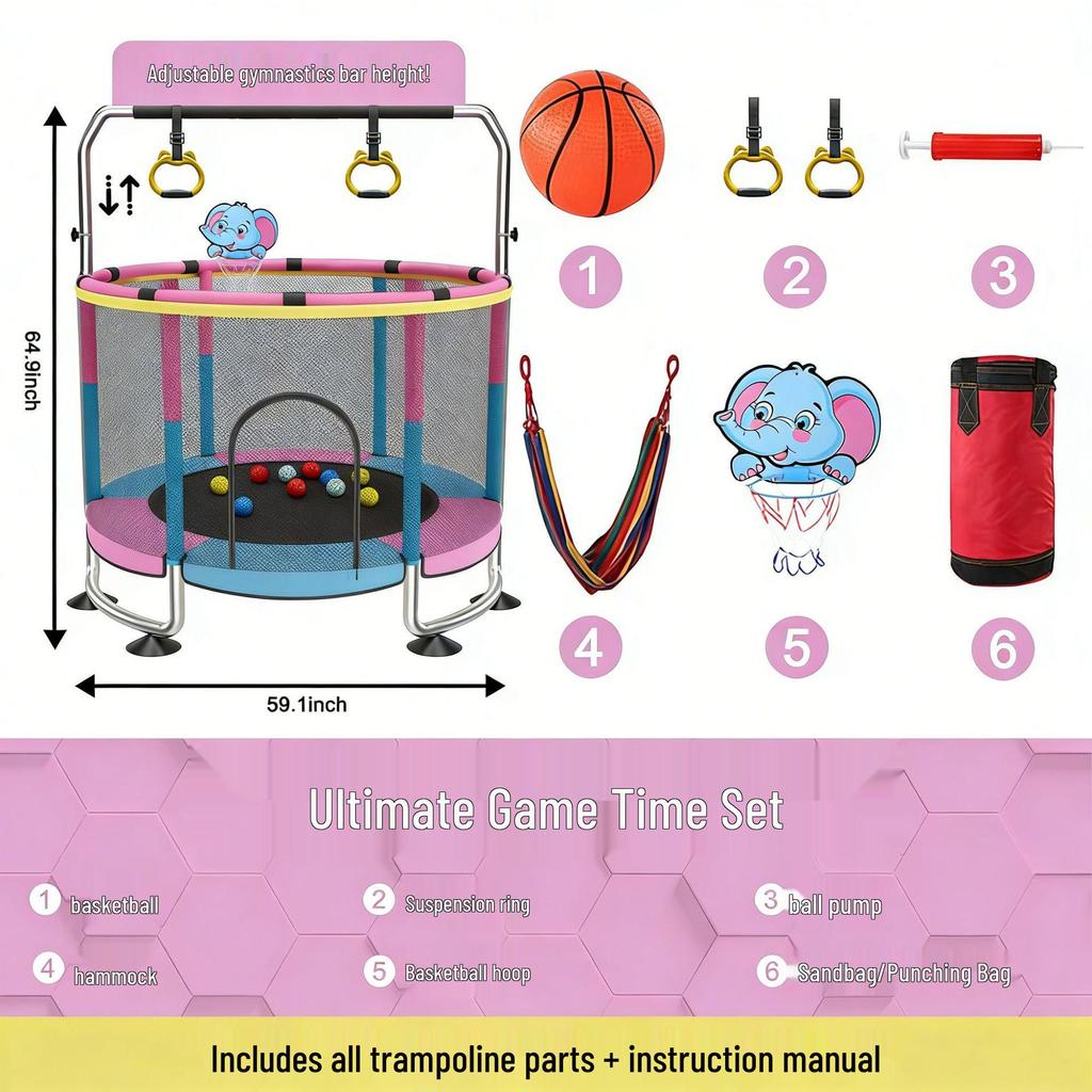 Children's Indoor Trampoline with Safety Fence for Ages 0-6