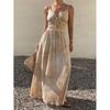 European Tie-dye Waist Strap Long A-shaped Umbrella Skirt Elegant Vacation Summer Long Dress