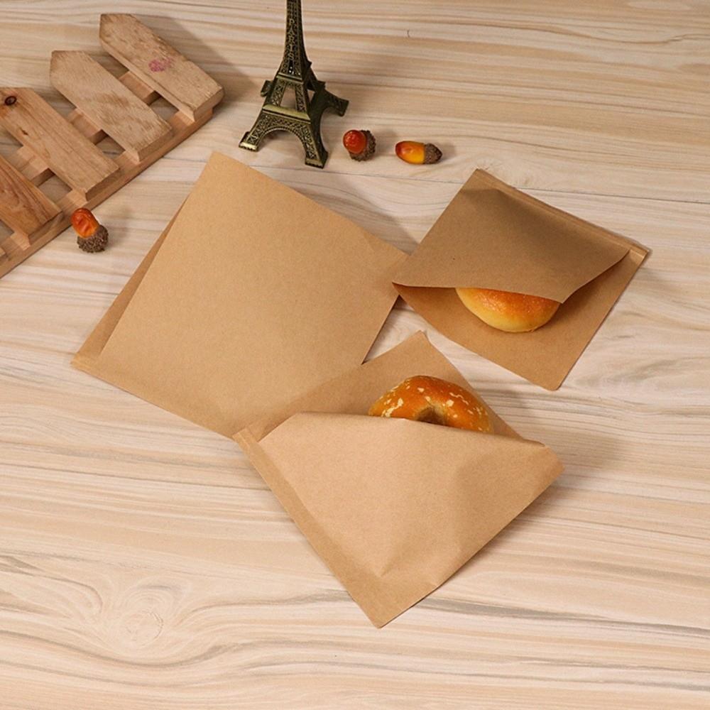 100Pcs Coated Greaseproof Oil Proof Bags Brown Kraft Paper Sandwich Packaging  Food Packing