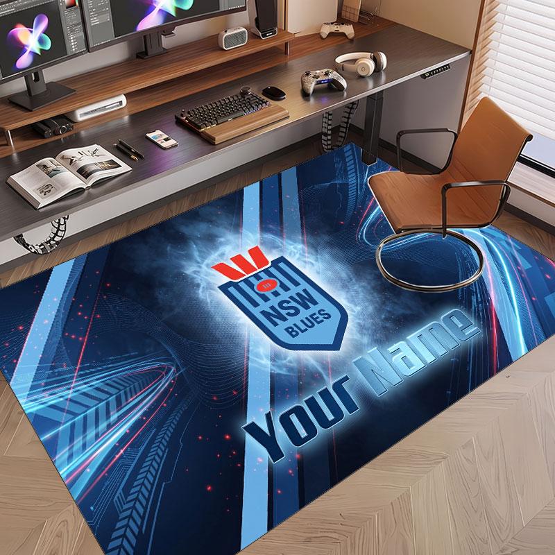 Custom Rug NSW Blues Pattern Print Name Text Soft Non‑Slip Floor Carpet for Home Indoor Decoration