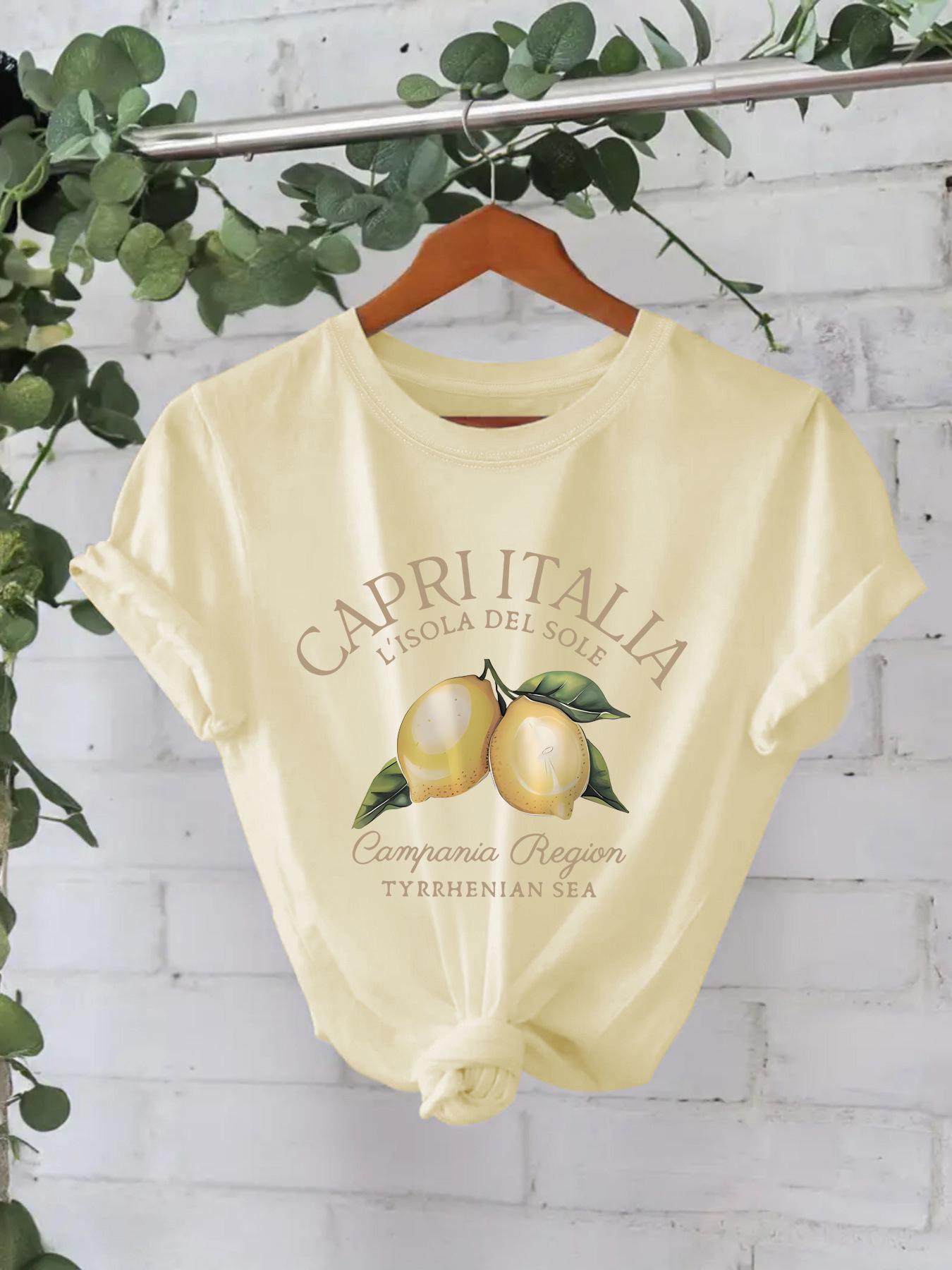 

Женская футболка с короткими рукавами из чистого хлопка с принтом лимона, европейский и американский стиль, круглый вырез, летний дизайн Extra Large