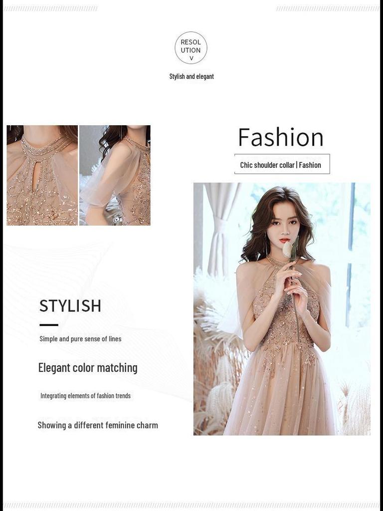 Champagner Abendkleid 2024: Elegantes Brautjungfernkleid für das Frühlingsbankett