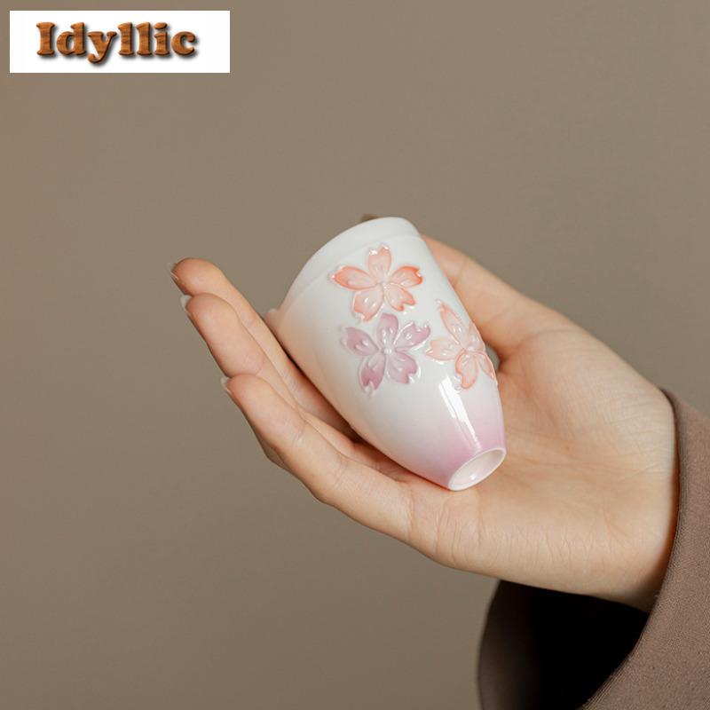 Jade Clay Arita Porcelain Cherry Blossom Teapot Ancient Tea Infuser Pot Tea Soaking Kettle with Strainer TeaCups Tea Lid Set