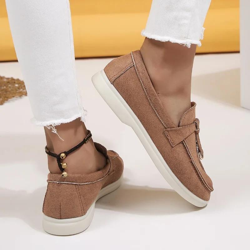 Fashion 2024 New Fashion Women's Loafers Women's Flat Shoes Spring and Autumn Casual Flats Leather Shoes Solid Color Plus Size Zapatos