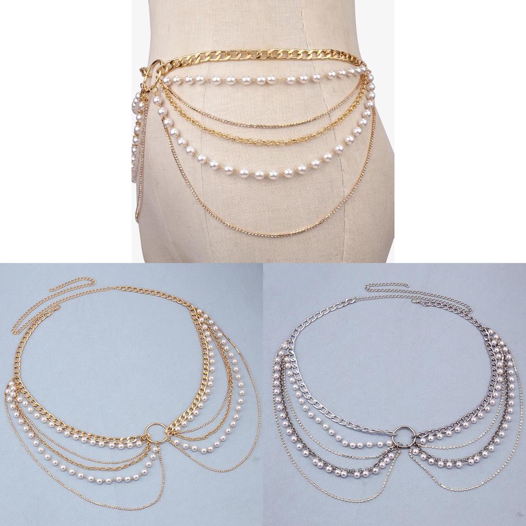 Geometric Metal Body Chain With Gold And White K Accents For Unisex Adult Fashion Jewelry