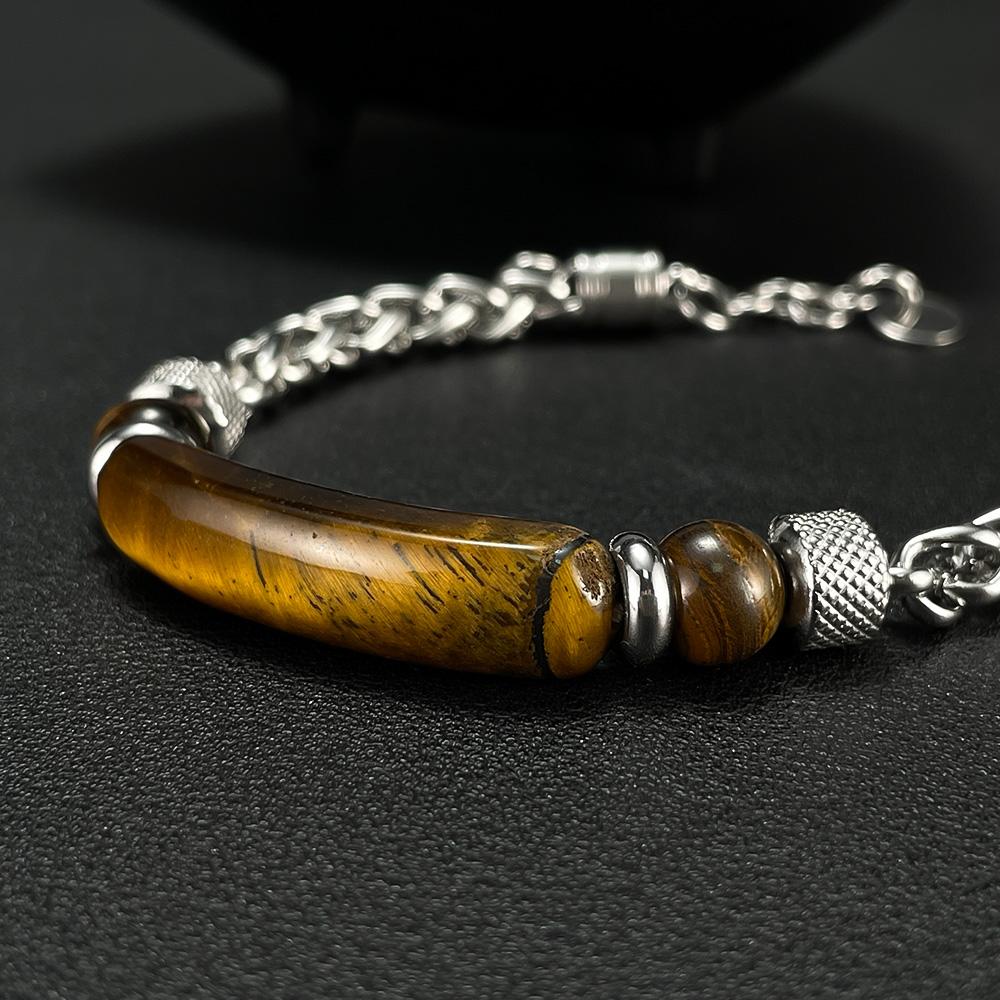 Luxury Charm Men's Bracelet Natural Stone Twist Chain Yellow Tiger Eye Stone Bead Bangle Vintage Men's Jewelry Wristband Gift