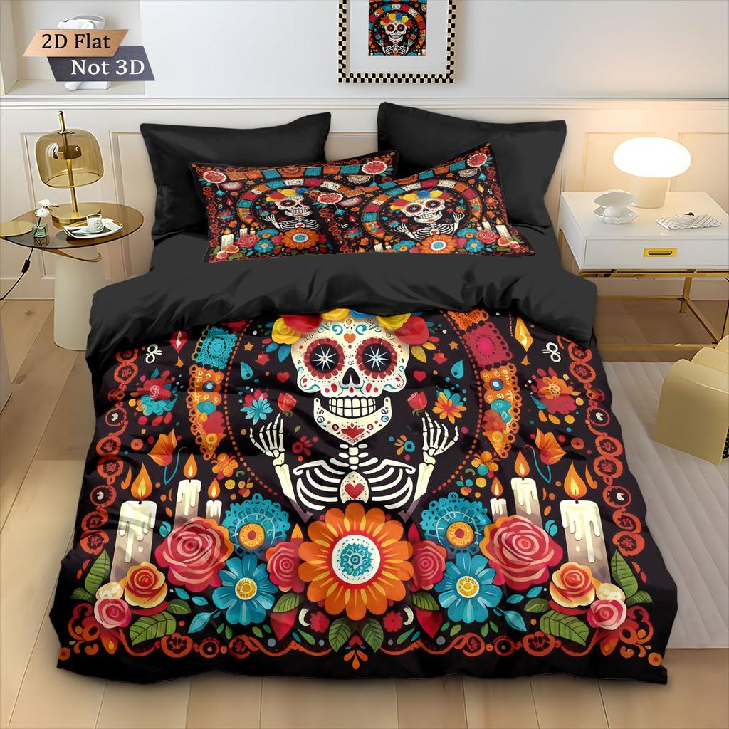 Skull Flowers Bedding Set skull retro print Duvet Cover Pillowcase Co co room decoration Quilt Cover Single Double Large Size