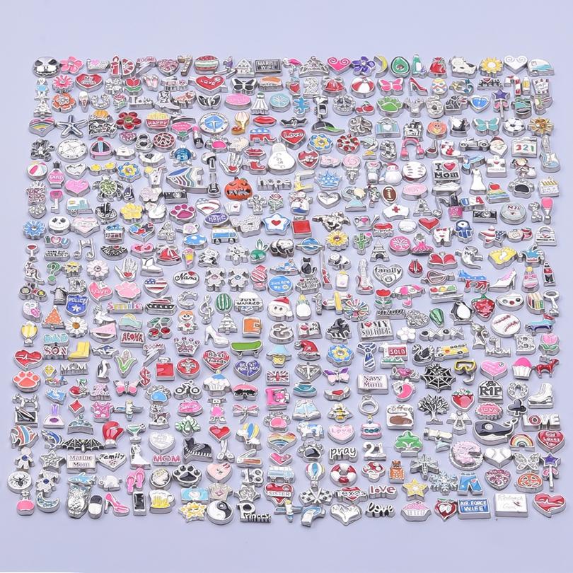 10203050Pcslot Random Mix Silver Color Enamel Floating Charms For Jewelry Making Supplies Fit Locket Diy Accessories Finding