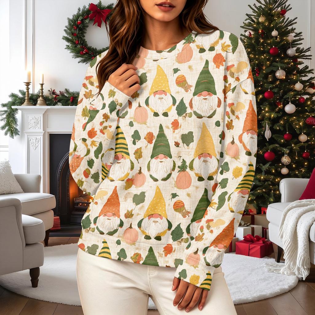 Women's Casual Long Sleeve Christmas Print Neck Pullover Sweatshirt