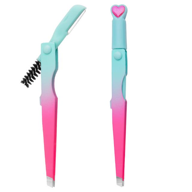 3 In 1 Eyebrow Clip Eyebrow Trimmering with Brush Multifunctional Stainless Steel Colorful Eyelash Tweezers Beauty Makeup Tools