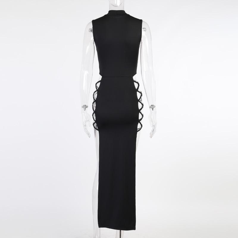 Abito sexy elegante con fasciatura nera senza maniche per abiti da canotta senza schienale per club party da donna, moda skinny estiva