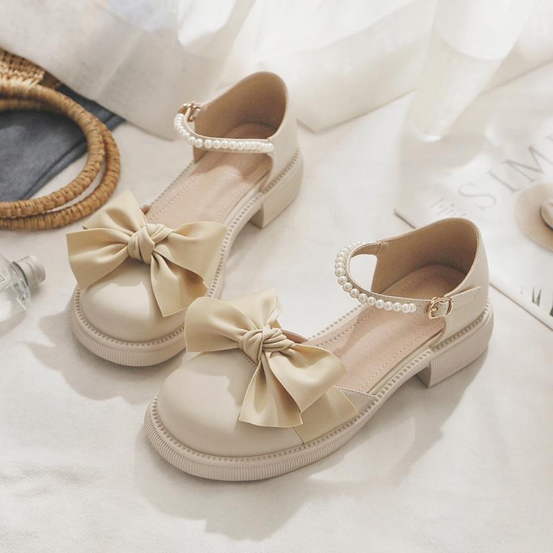 Fashion Mary Jane Shoes Women's 2025 Summer Hollow Flat Bottom Bow Small Leather Shoes Single Shoes Women's Skirt Sandals Women's