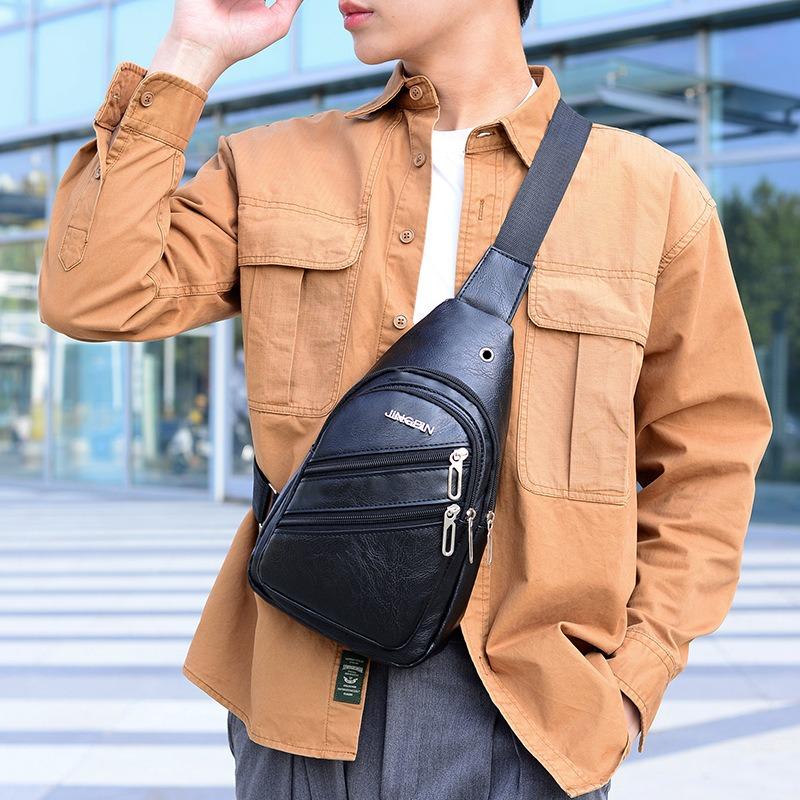 PU Breast Bag Men's Korean Version Tide Casual Outdoor Small Backpack Fashion Men's Shoulder Fanny Pack Messenger Bag Tide Spot Wholesale