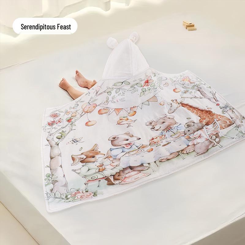 Hooded Coral Fleece Baby Bath Towel - Quick Dry, Water Absorbent, Swaddling Blanket for Newborns, Thickened for Autumn & Winter.