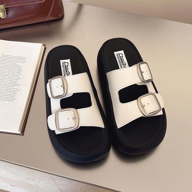 

JX with skirt, platform slippers, fashionable and high-end summer wear, new flat sandals for going out. 40 бежевый