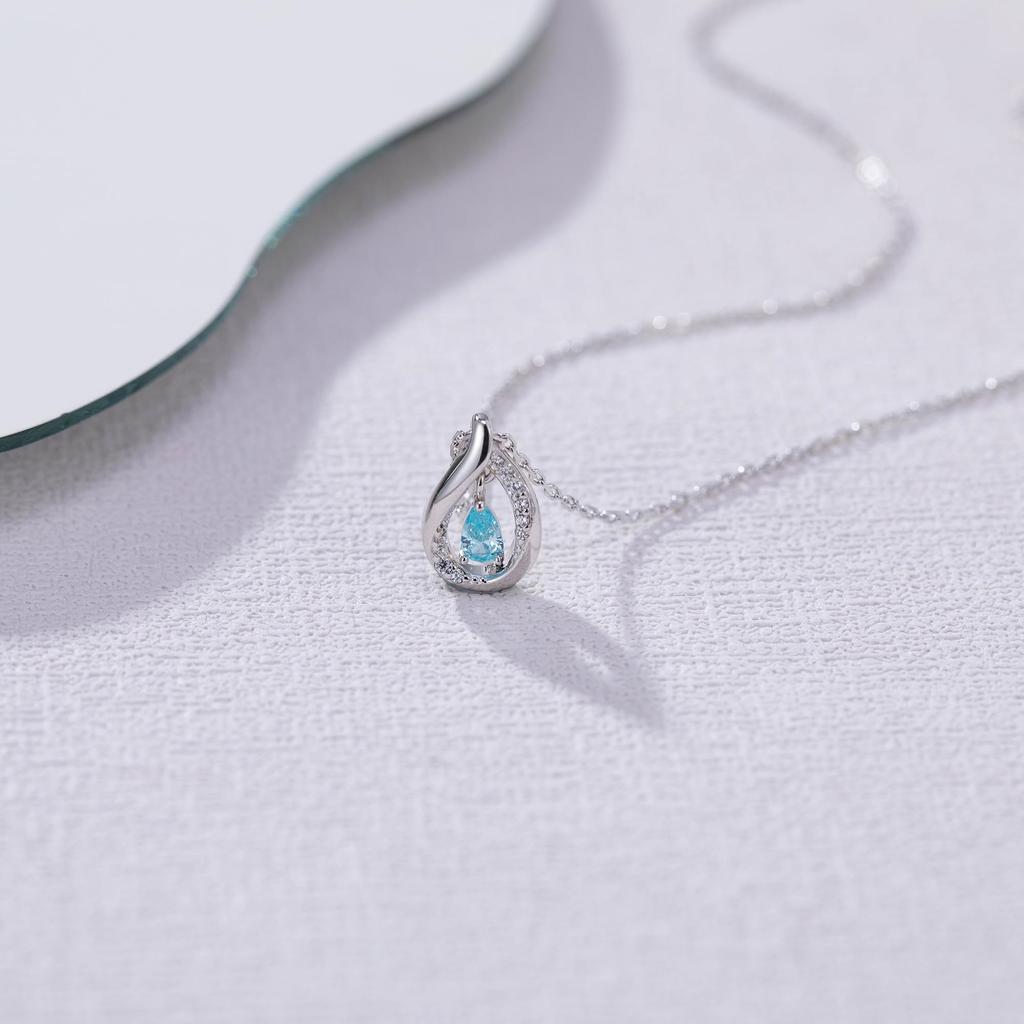 Day Swinging Necklace for March Zirconia Silver Birthday Popular [Free bird] Mother's Gift, Women, Aquamarine, Birthstone, Pendant, Necklace, 925,