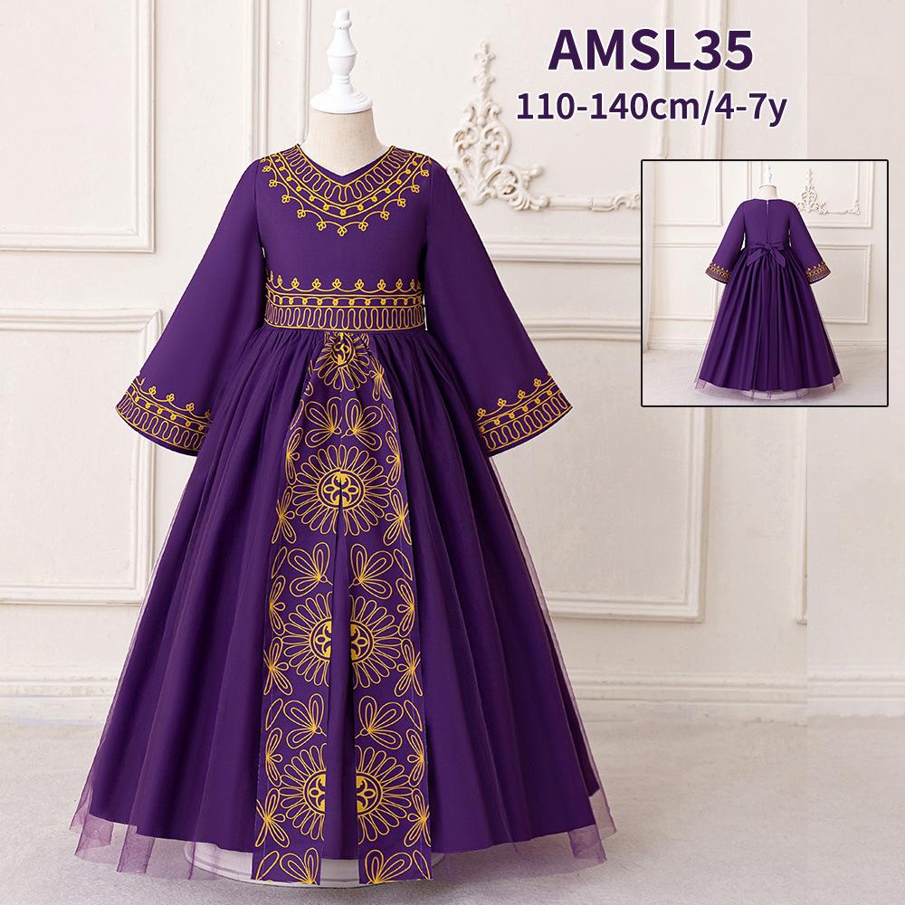 Flower Girl Princess Dress For Weddings Summer Kid Formal Bow Long Gown For School Evening Party Children New Year Cloth