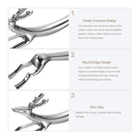 uxcell 4 Pcs Zinc Alloy Deer Chopstick Rests Cutlery Rest for Countertop Spoon Fork Knife Holder Tabletop Decoration Silver
