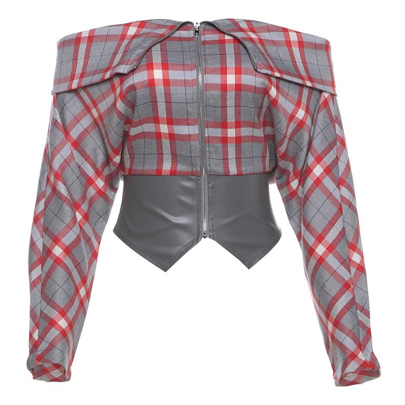 

Осень Новинка Женский Однотонный Приталенный Уличный Стиль С Открытыми Плечами Длинный Рукав Кардиган на Молнии L красный