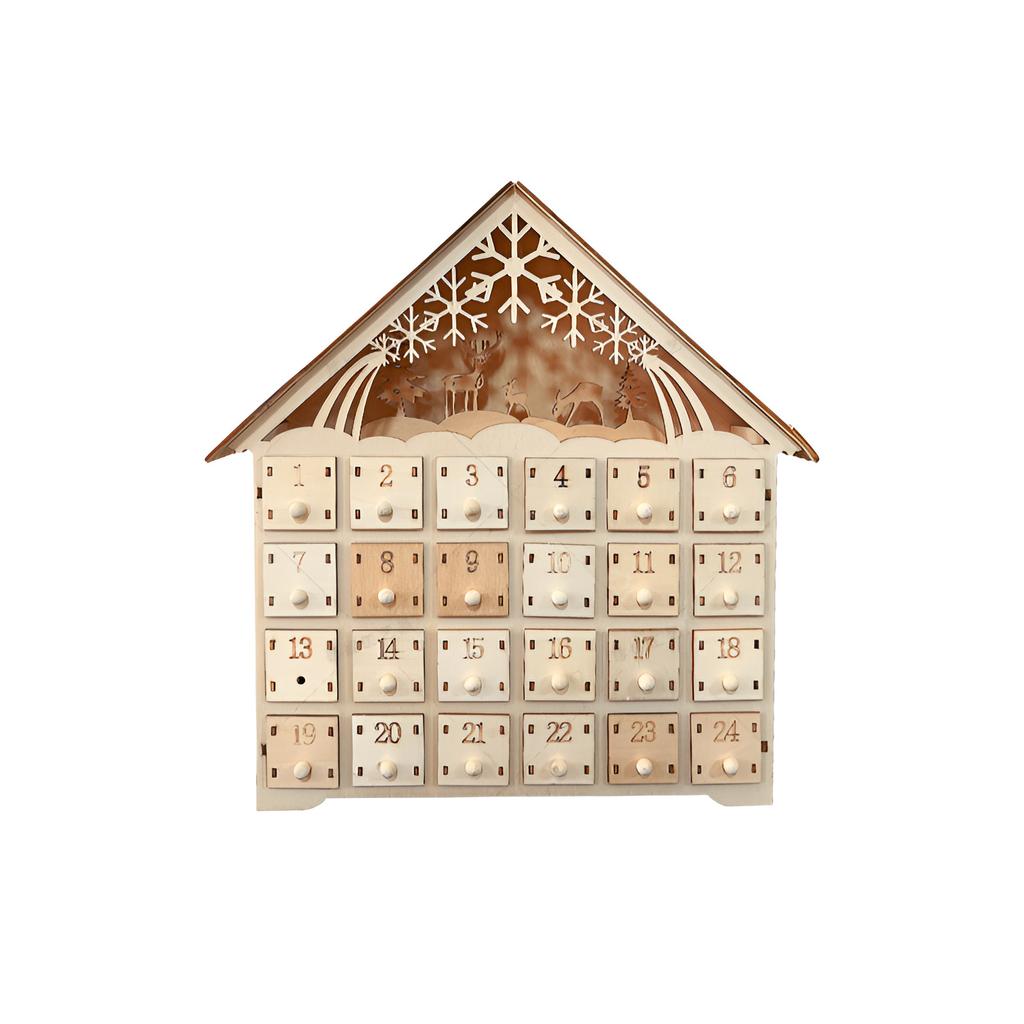 Advent calendar wooden luminous Christmas decoration LED light 24-day countdown calendar ornaments c