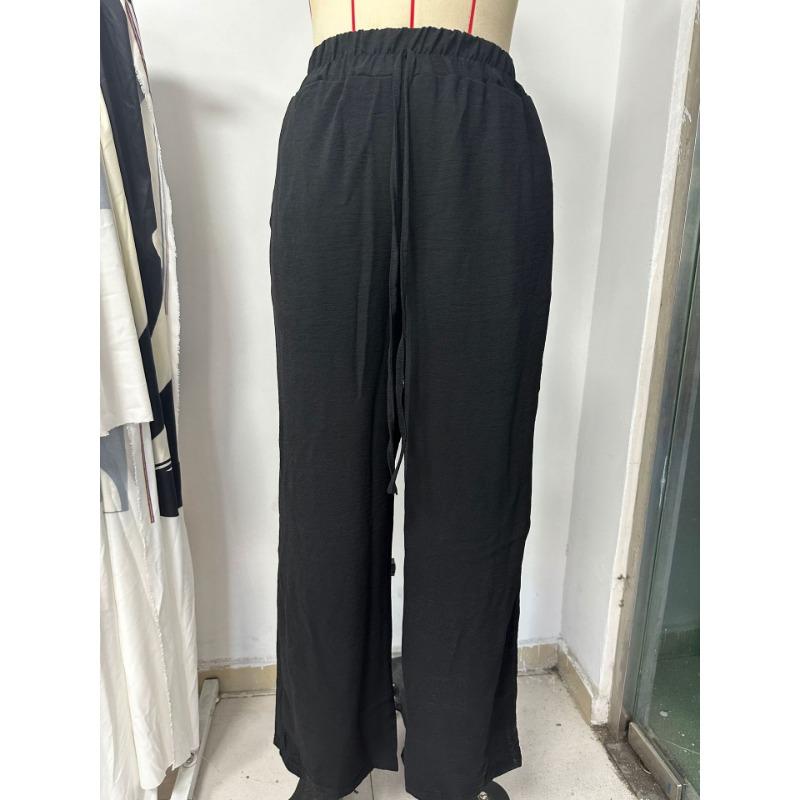 Dámské kalhotové módní jednobarevné kalhoty s elastickým pasem se širokými nohavicemi pro volný čas