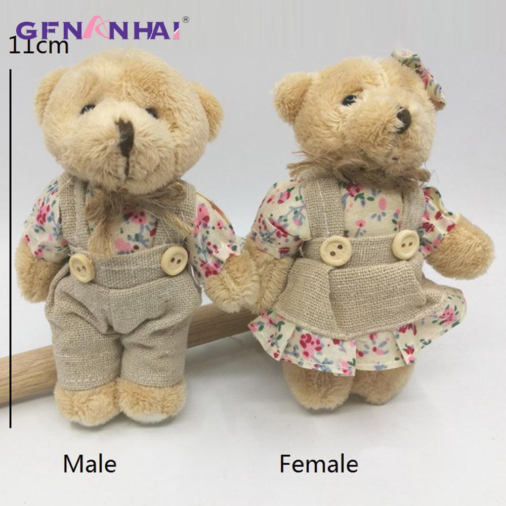 2pcs/lot 11cm Couple Bear Rabbit Plush Toys Stuffed Dolls Floral Cloth Teddy Bear Rabbit Keychain Pendants Gift for Lovers Girls