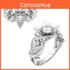 Exquisite Silver Floral Leaf Ring For Women Creative Zirconia Jewelry Ideal Gift