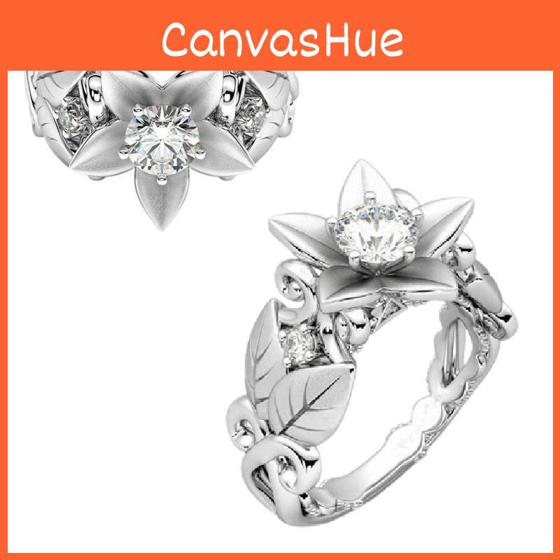 Exquisite Silver Floral Leaf Ring For Women Creative Zirconia Jewelry Ideal Gift