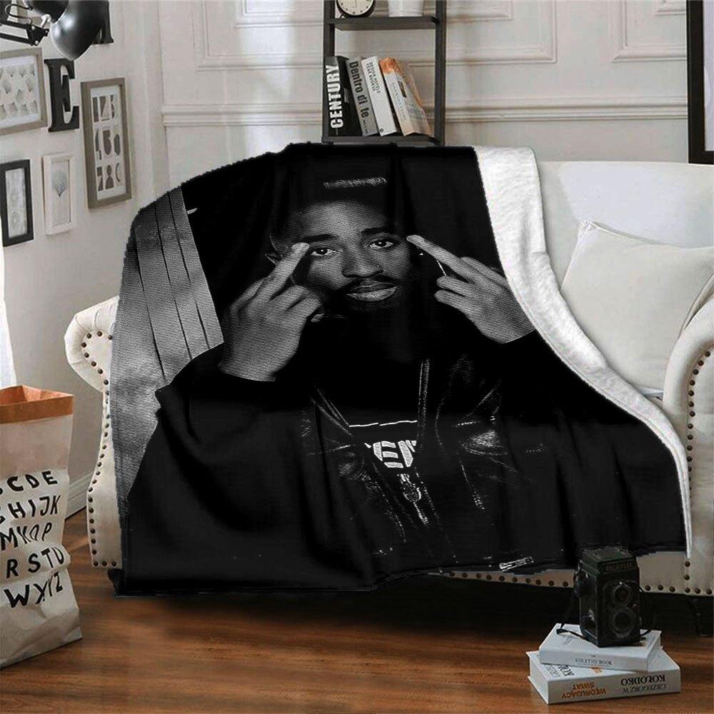 1ks 2Pac Hip Hop Deky Měkká Lehká Pro Všechna Roční Období Víceúčelový Přehoz na Pohovku, Postel, do Kanceláře & na Pikniky, Francouzský Styl s Ikonickým Obalem Alba & Citáty