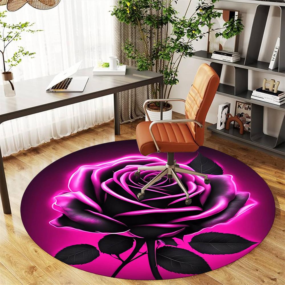 1pc rose flower Round Chair mat Area Rug - Non-Slip, Floor Mat for Office, Bedroom, and Indoor Decor -1002170