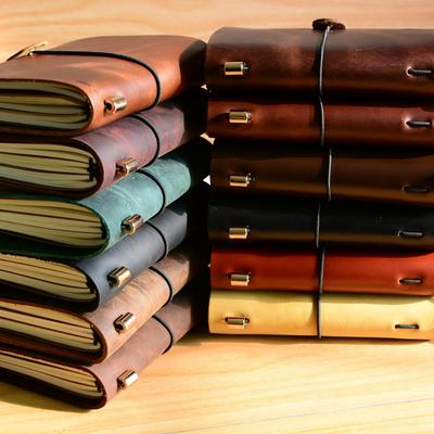 Vintage Crazy Horse Leather Travel Notebook - Handmade Cowhide Loose-Leaf Diary.