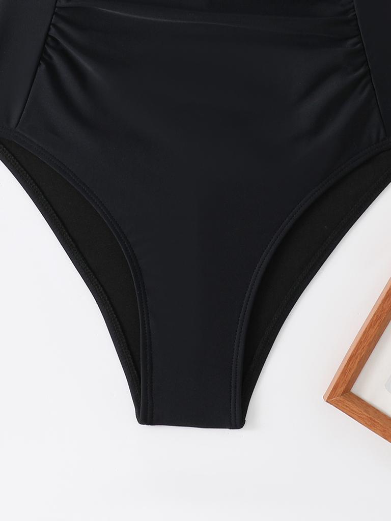 Sexy V Neck Halter Lace Up Pleated Slim Waist Bikini Swimsuit For Beach