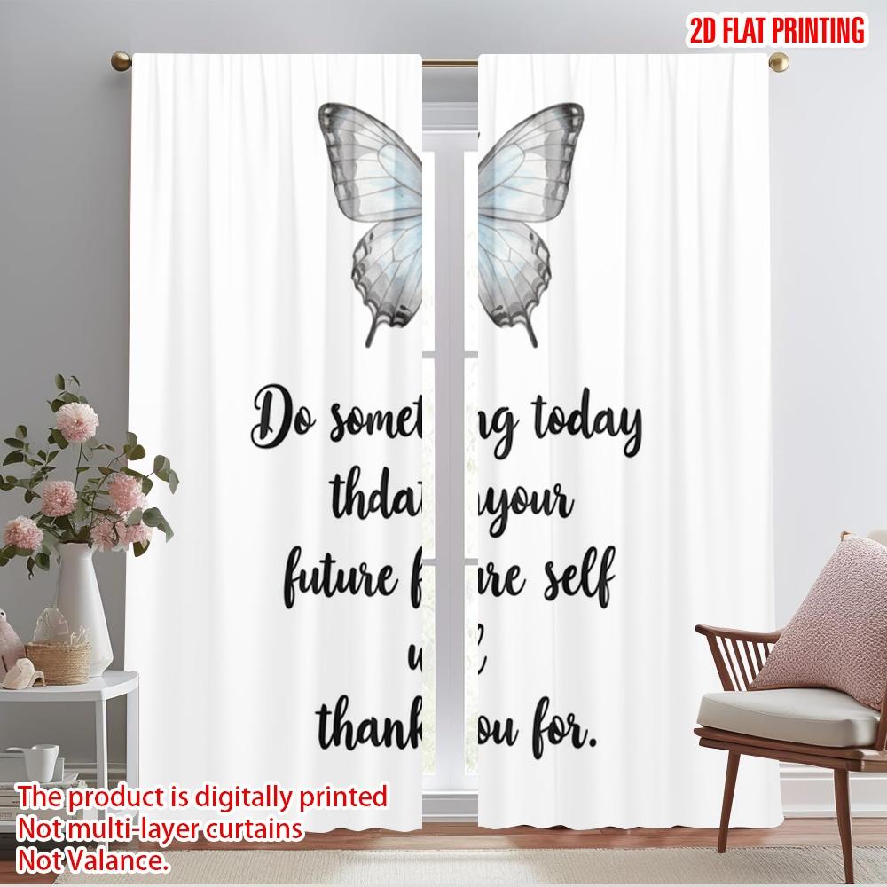 

2pcs 2D flat printing Curtain Butterfly Quote Butterfly Motivational Polyester Fabric Without Electricity Festive Curtains 52.50×116.00 CM 2pcs