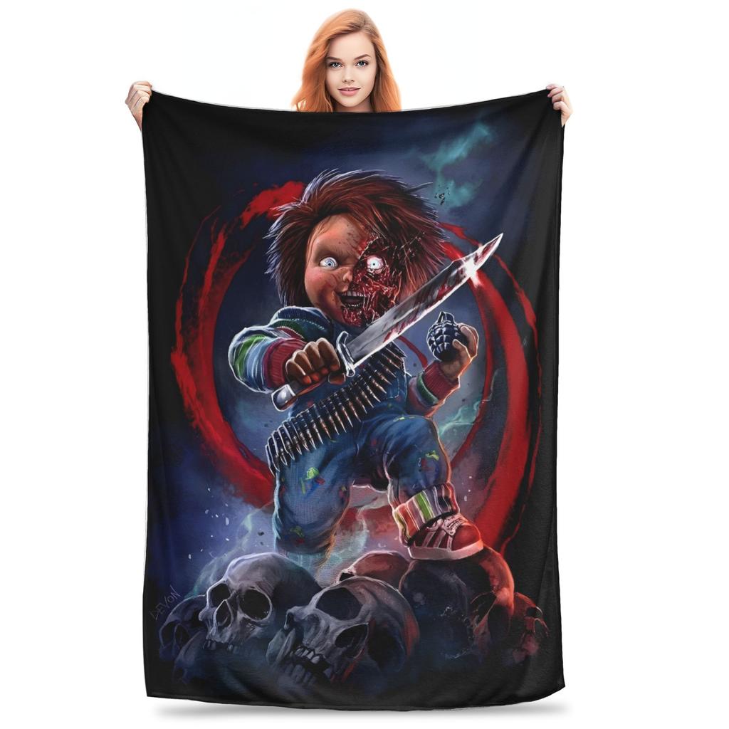 Super Soft BlanketStudents Airplane Travel Chucky Halloween Spooky Throw Blanket Flannel Chair Sofa Bed Novelty Sofa Bed Cover
