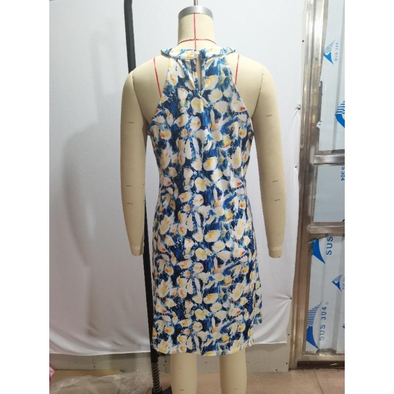 GMXIA Women's Fashion Casual Printed Hanging Neck Hollow Out Dresses