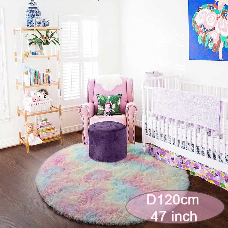 60/80/100/120/140/160 Runder Teppich Regenbogen Flauschig Weich Teppiche für Kinder Mädchenzimmer Plüsch Shag Teppich Niedlicher Kreis Schlafzimmer Dekoration
