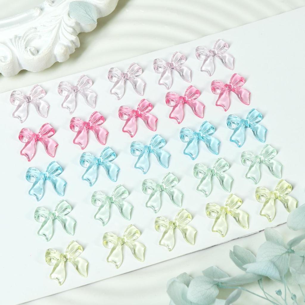 50Pcs/Bag Candy Ribbon Bows 3D Nail Charm Transparent Jelly Color Summer Nail Decoration Accessories DIY Manicure Decor
