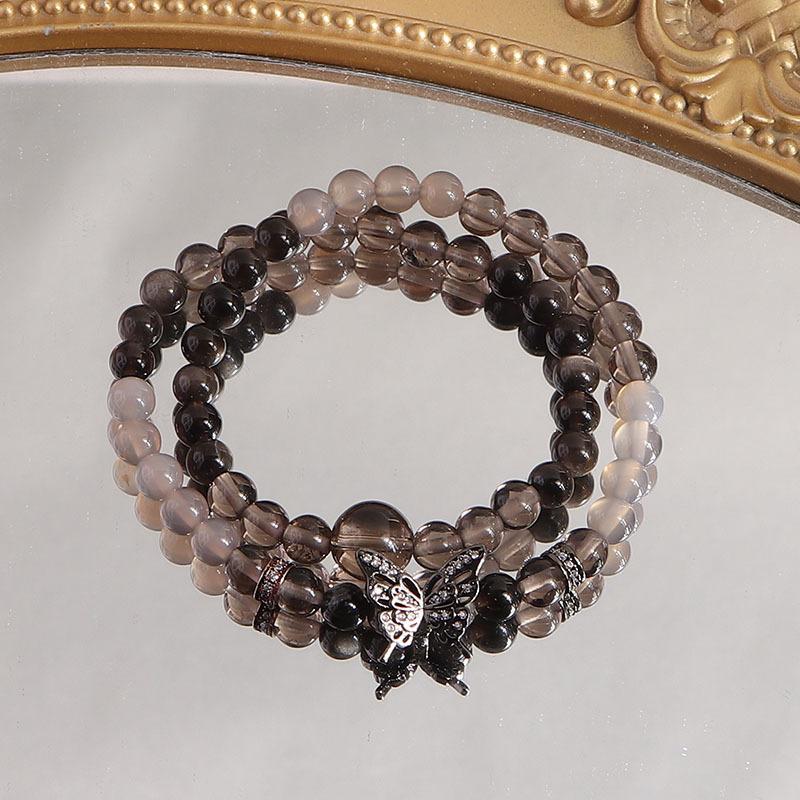 New Chinese double circle tea crystal obsidian sandalwood coconut shell spacer zen bracelet bracelet Douyin explosion wholesale
