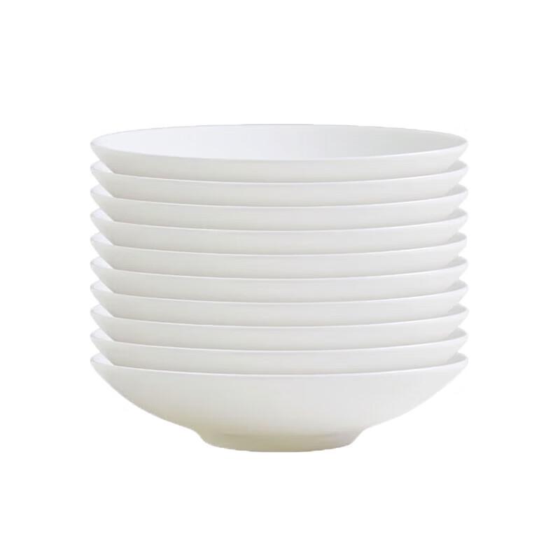 Jingdezhen Pure White Ceramic 7-inch Deep Dinner Plates (10-Pack)