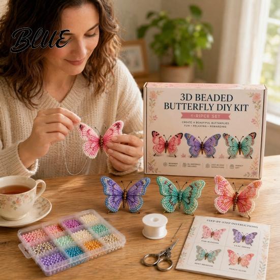 Mini Butterfly Decorations 3D Beaded Craft Kit, Tiny Animal DIY Handmade Art Set A