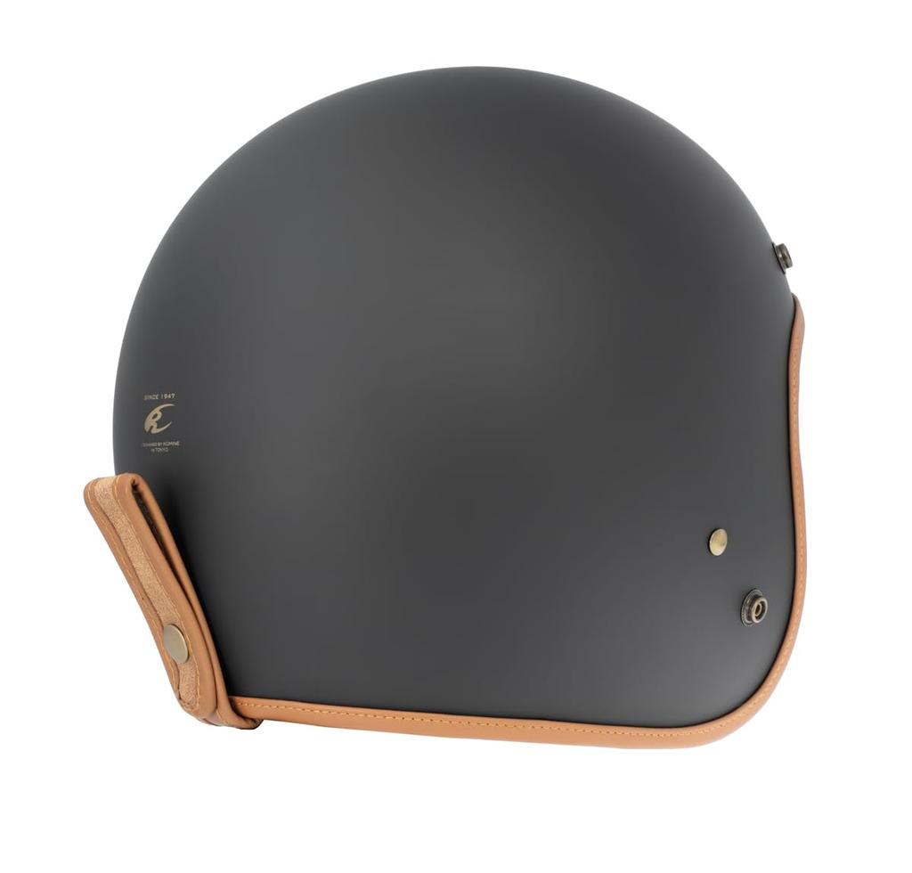 Komine Heritage Leather Jet Helmet for Matte Size L HK-195 Motorcycles, Black,