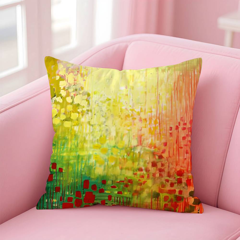 Abstract Paint Colorful Pillow Case Anti-dustmite Pillow Invisible Zipper Silky Short Plush Sofa Cushion Cover