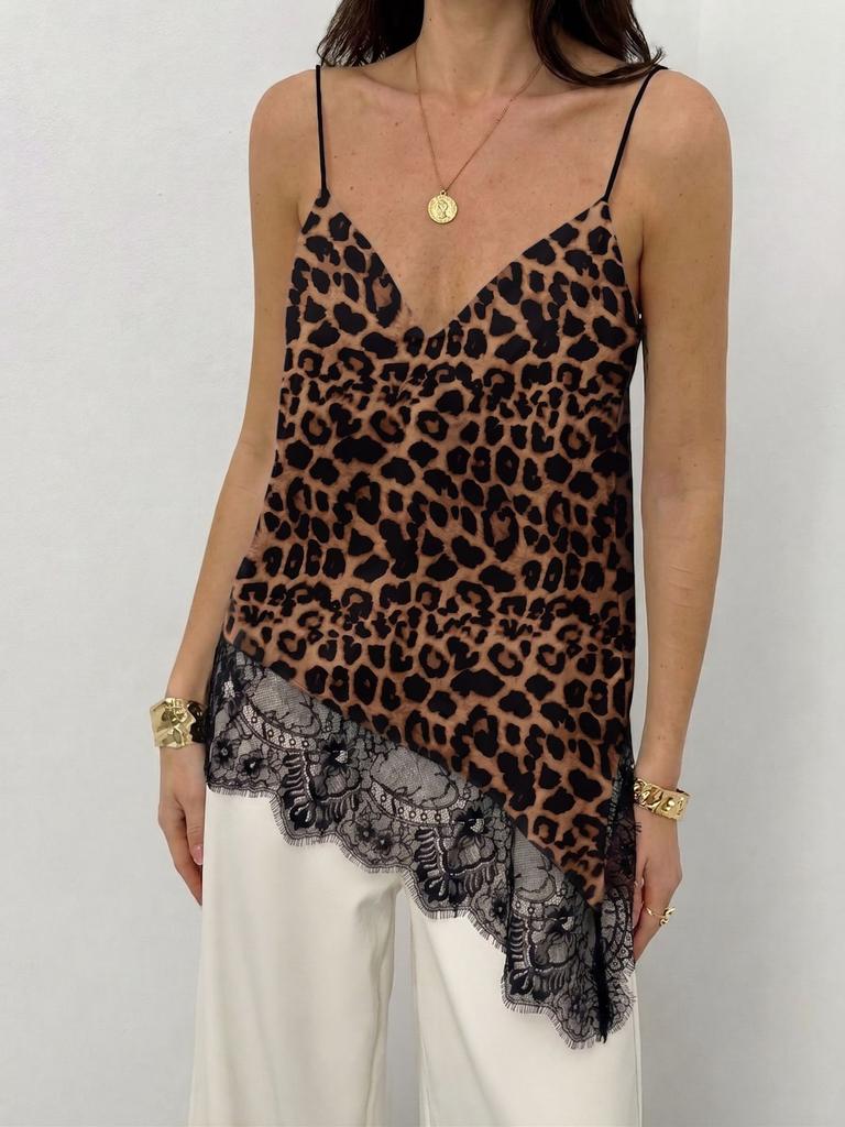 V Neck Irregular Lace Spliced Loose Camisole Tank Top