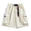 Pantalones Cortos Cargo Beige para Hombre Diseño Multibolsillo Cintura Elástica Correa Morada Pantalones Cortos Casuales de Verano