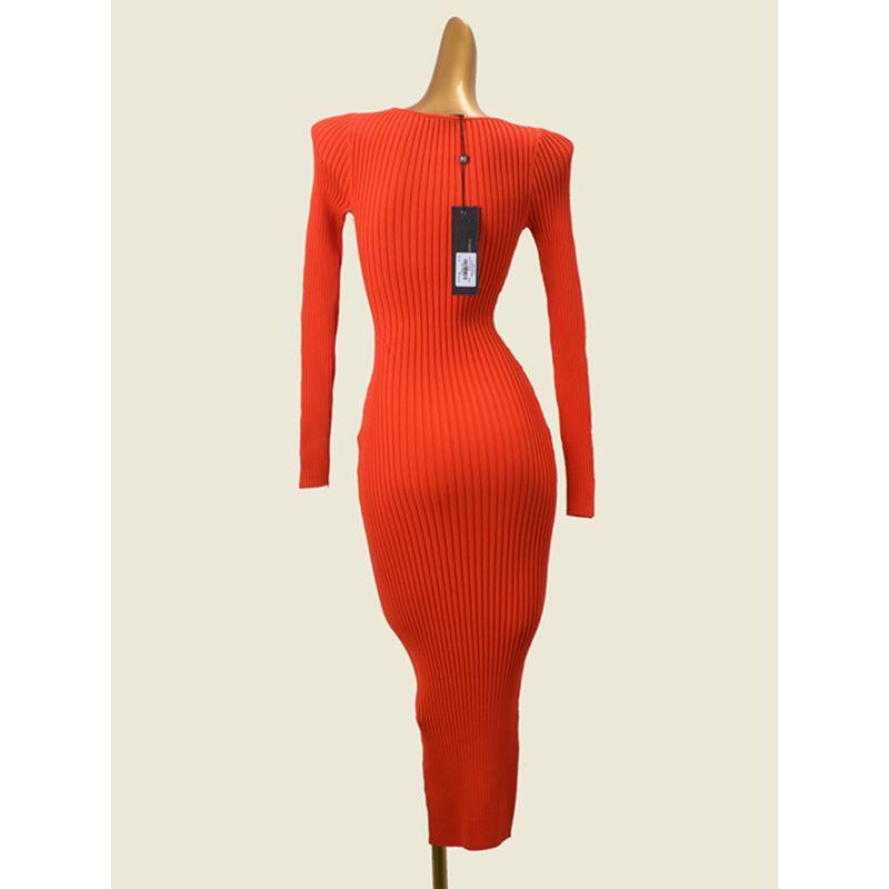 Australian Designer Brand Fabric Is Very Comfortable Cut Out Long Sleeves Sunken Stripe Slim Fit Long Dress Export Knitting Dress