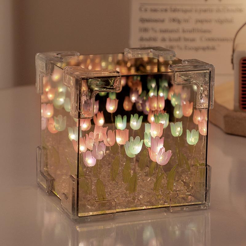 Lampe de Nuit Tulipe Cube Magique DIY Fait Main - Ornement Décoratif pour la Maison & Cadeau de Festival