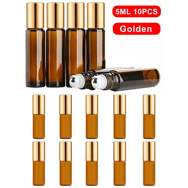 5ml /10ml Roll On Bead Bottles Steel Ball Essential Oil Mini Perfume Portable Glass Split Bottle Travel Size Bottles & Containers