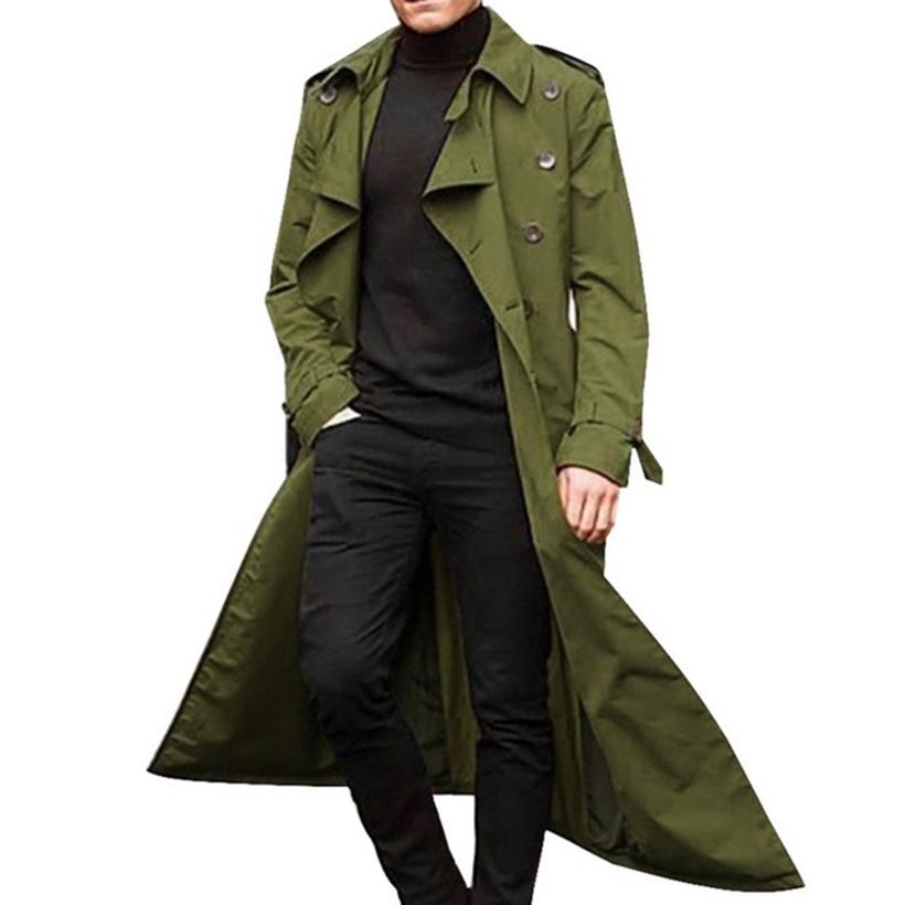 Trendy Men's Trench Coat Slim Fit Casual Male Autumn Lapel Double Breasted
