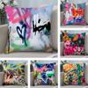 Colorful Graffiti Fashion Cushion Cover Plush Fabric Soft DoubleSided Printed Sofa Warm Winter Home Child Gift Pillow Case